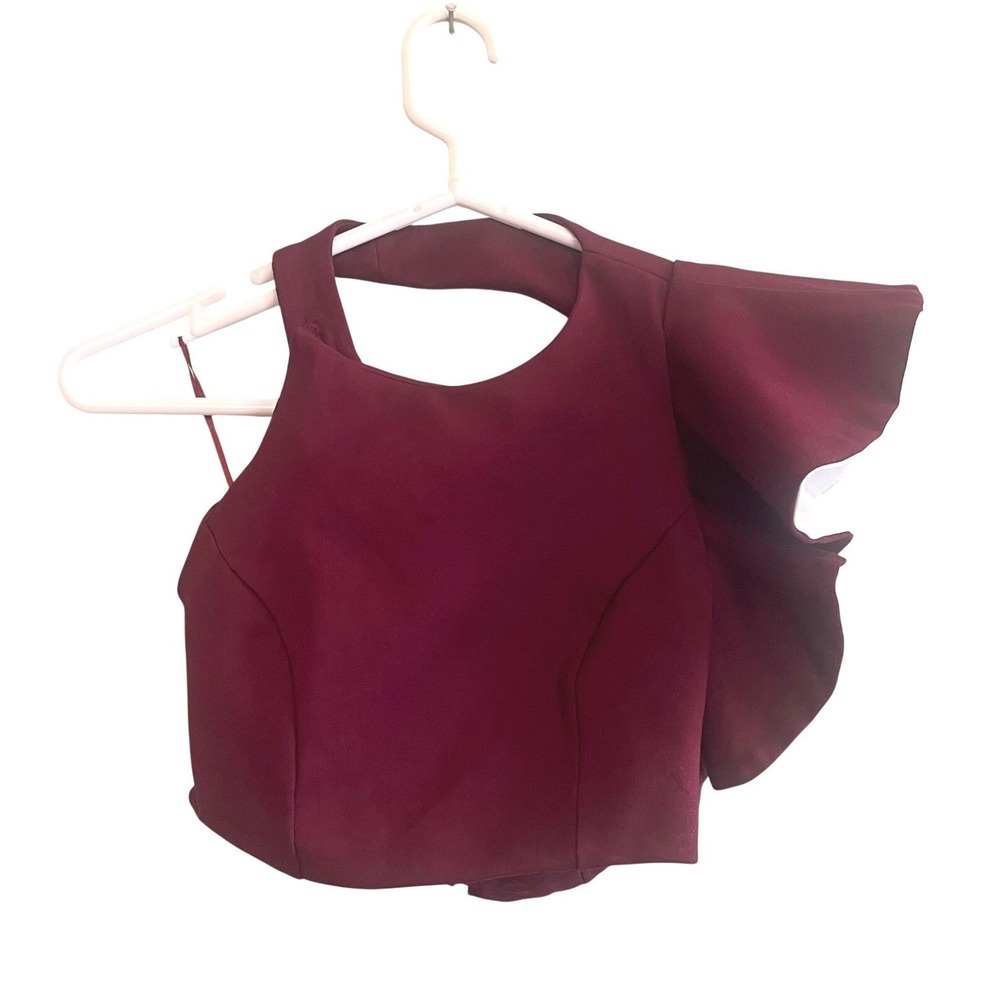 Fashion Nova Womens Going Out Baddie Ruffle Night Out Party Crop Top Red Size XS